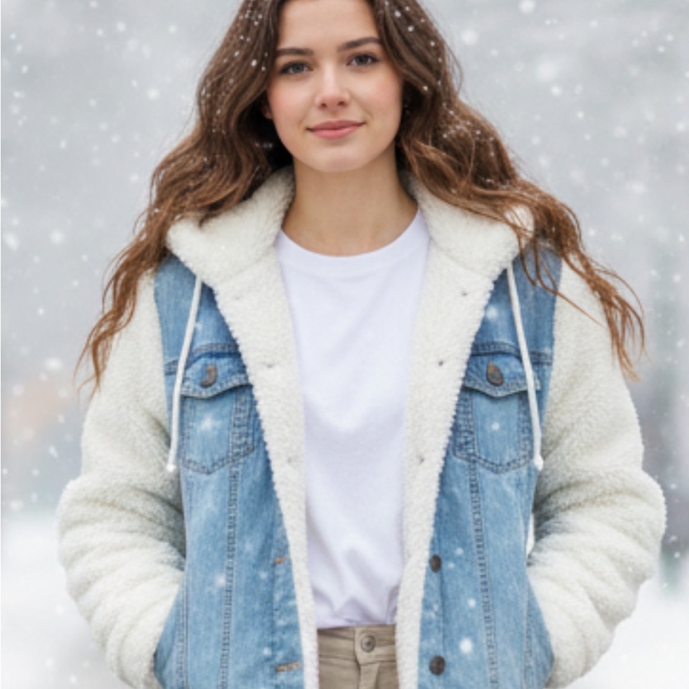 Maurices Light Blue and Cream Sherpa Jean Jacket